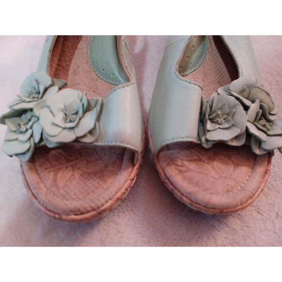 BOC Born Concept Womens Sz 9 Wedge Slingback Sandals Heels Green Flower C - Picture 4 of 8